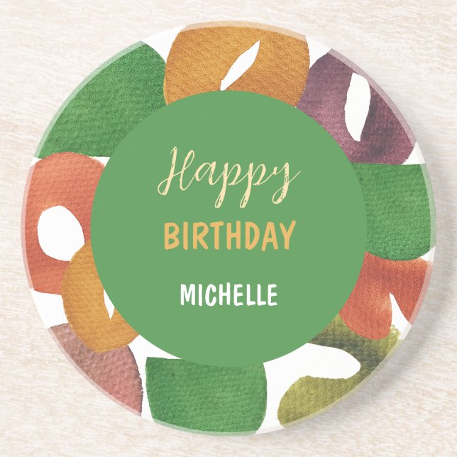 Modern Artistic Autumn Colourful Pattern Birthday Coaster (Front)