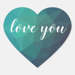 Modern artistic blue crystal heart love you text sticker