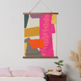 Modern Artistic Botanical Silhouette Color Blocks  Hanging Tapestry