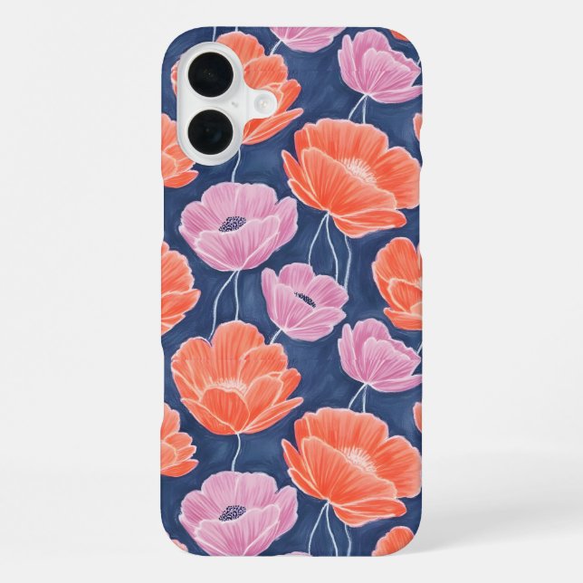 Modern Artistic Coral Pink Poppies Floral iPhone Case (Back)