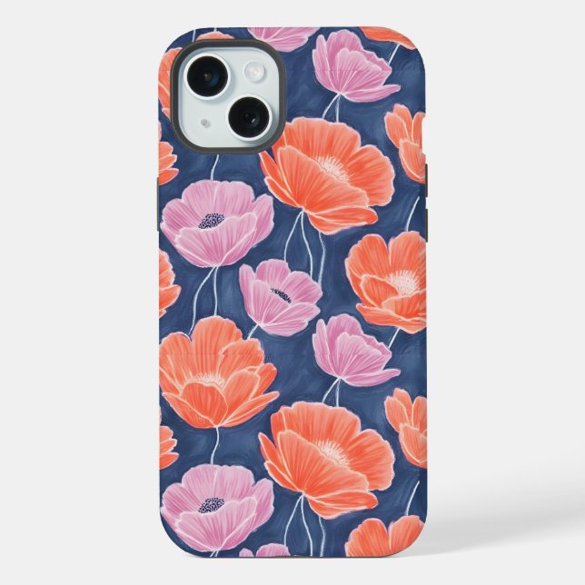 Modern Artistic Coral Pink Poppies Floral iPhone Case (Back)