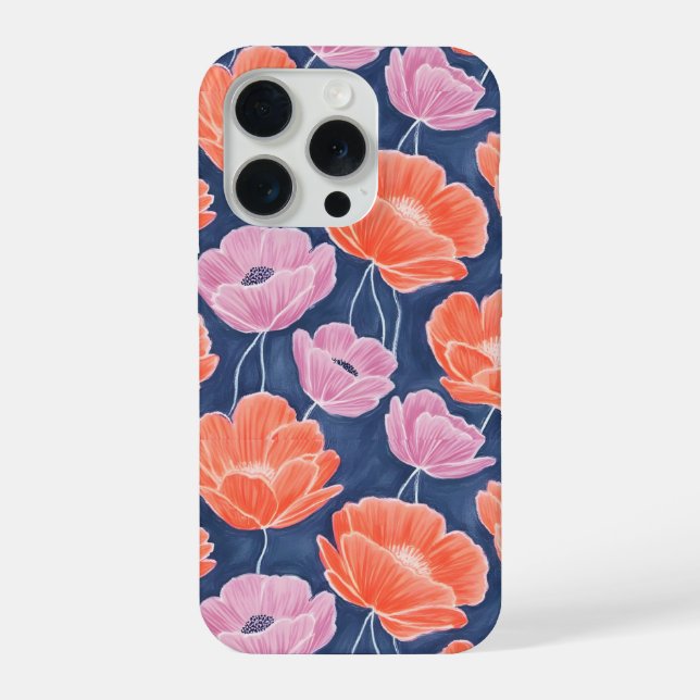 Modern Artistic Coral Pink Poppies Floral iPhone Case (Back)