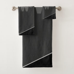 Modern Artistic Gray Black Monogram Bath Towel Set