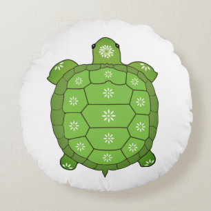 Modern Artistic Green Tortoise on White Round Cushion