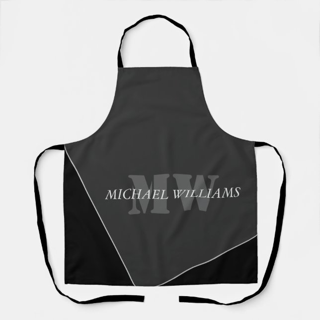 Modern Artistic Grey Black Monogram Apron (Front)