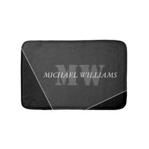 Modern Artistic Grey Black Monogram Bath Mat