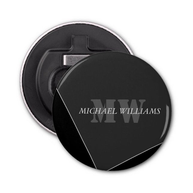 Modern Artistic Grey Black Monogram Bottle Opener (Front)