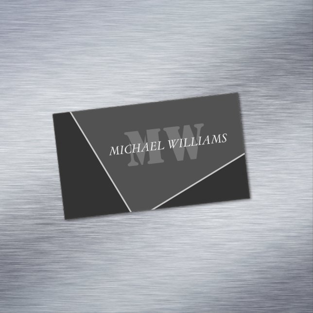 Modern Artistic Grey Black Monogram Business Card (In Situ)
