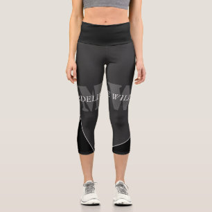 Modern Artistic Grey Black Monogram Capri Leggings