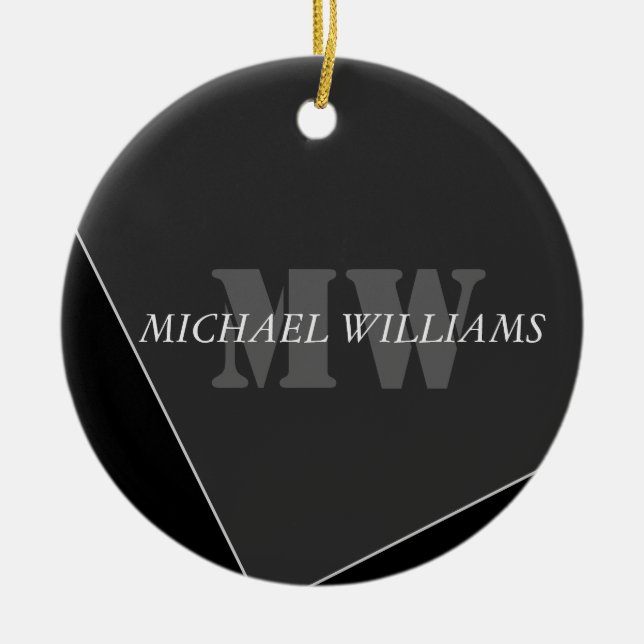 Modern Artistic Grey Black Monogram Ceramic Tree Decoration (Front)