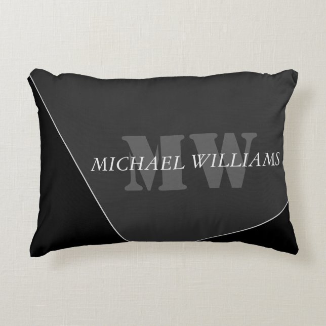 Modern Artistic Grey Black Monogram Decorative Cushion (Front)