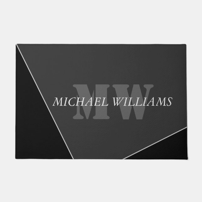 Modern Artistic Grey Black Monogram Doormat (Front)