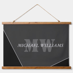 Modern Artistic Grey Black Monogram Hanging Tapestry
