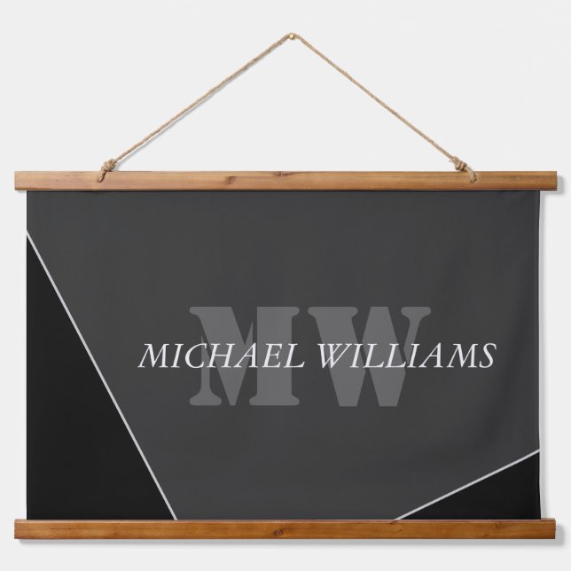 Modern Artistic Grey Black Monogram Hanging Tapestry (Front)