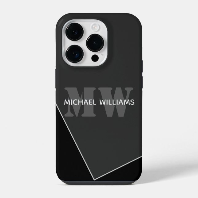 Modern Artistic Grey Black Monogram iPhone Case (Back)