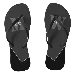 Modern Artistic Grey Black Monogram Jandals