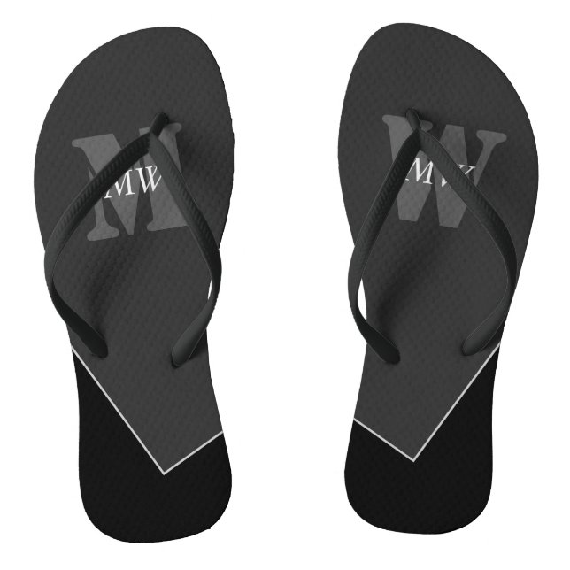 Modern Artistic Grey Black Monogram Jandals (Footbed)