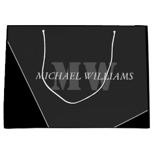 Modern Artistic Grey Black Monogram Large Gift Bag