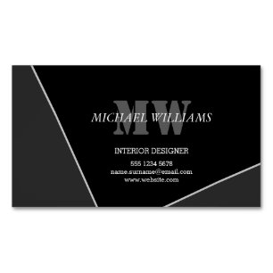 Modern Artistic Grey Black Monogram Magnetic Business Card