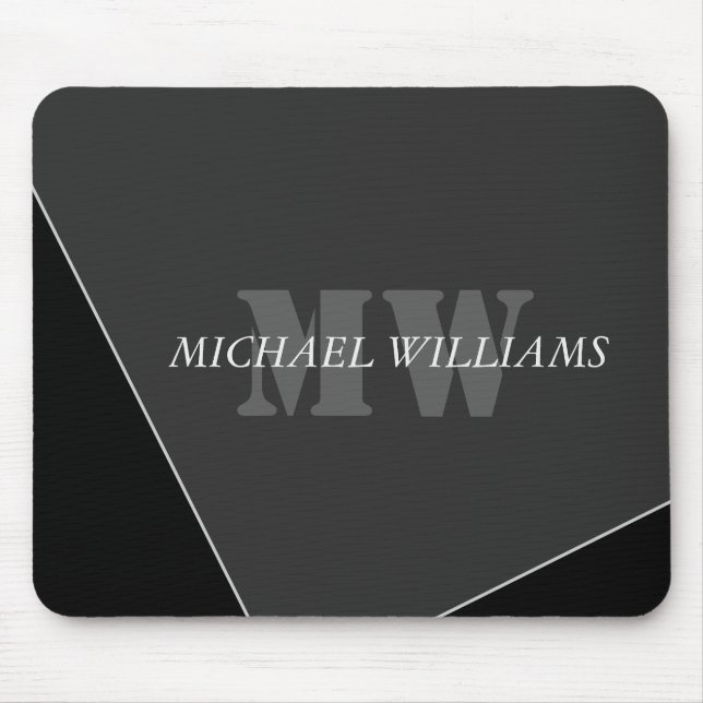 Modern Artistic Grey Black Monogram Mouse Pad (Front)