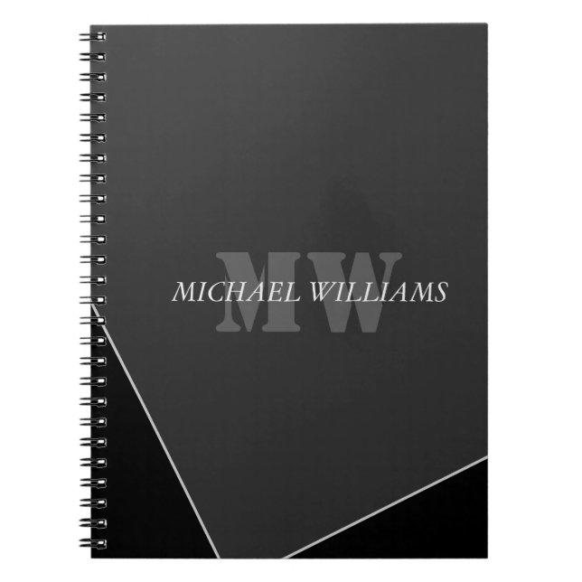 Modern Artistic Grey Black Monogram Notebook (Front)