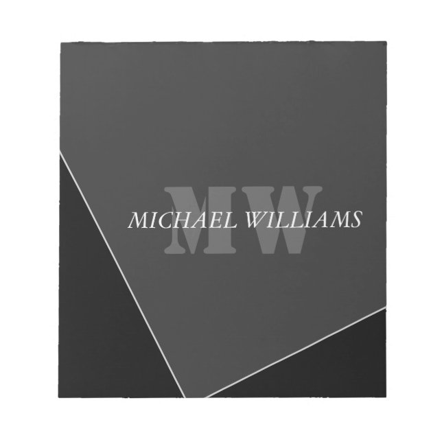 Modern Artistic Grey Black Monogram Notepad (Front)
