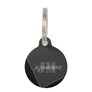 Modern Artistic Grey Black Monogram Pet Tag