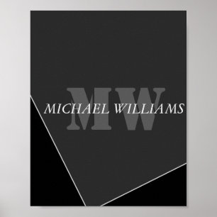Modern Artistic Grey Black Monogram Poster