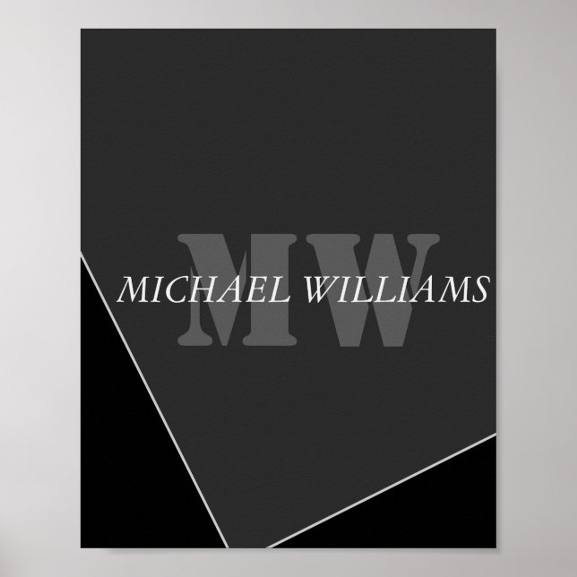 Modern Artistic Grey Black Monogram Poster (Front)