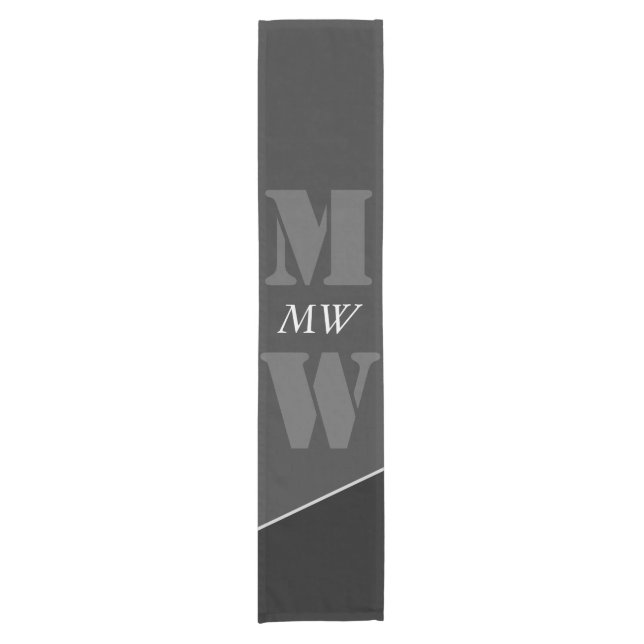 Modern Artistic Grey Black Monogram Short Table Runner (Front)