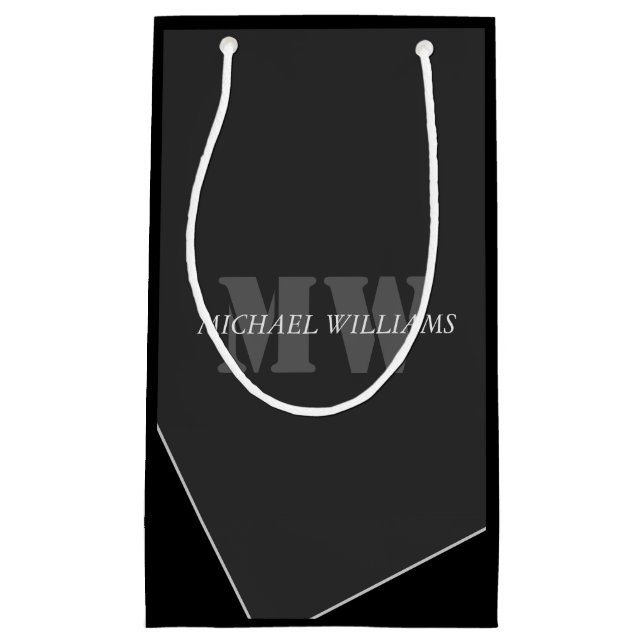 Modern Artistic Grey Black Monogram Small Gift Bag (Front)