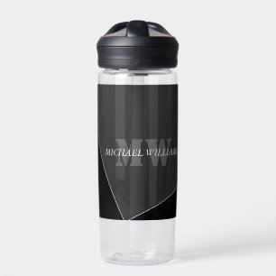 Modern Artistic Grey Black Monogram Water Bottle