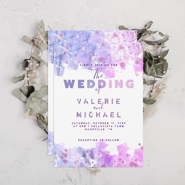 Modern Artistic Grunge Pink and Purple Wedding Invitation (Creator Uploaded)
