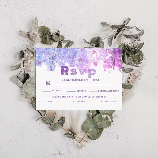Modern Artistic Grunge Pink Purple Wedding RSVP Enclosure Card (Creator Uploaded)