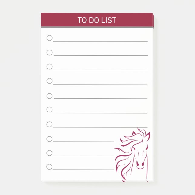 Modern artistic horse in burgundy & white post-it notes (Front)