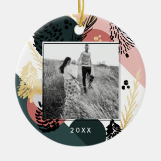 Modern Artistic | Minimal Green Pine Cone Photo Ceramic Tree Decoration