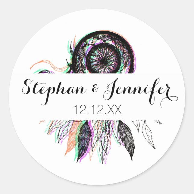 Modern Artistic Native American Dreamcatcher Classic Round Sticker (Front)