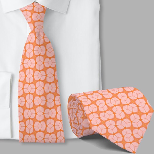 Modern Artistic Orange Geometric Pattern Necktie (Creator Uploaded)