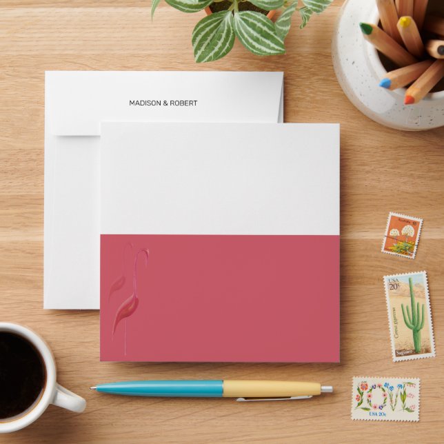 Modern Artistic Pink Flamingo Watercolor Envelope (Desk)