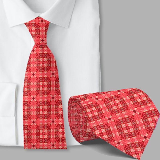 Modern Artistic Red Geometric Pattern Necktie (Creator Uploaded)