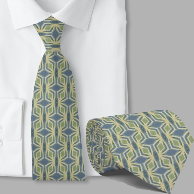 Modern Artistic Sage Green Blue Pattern Necktie (Creator Uploaded)