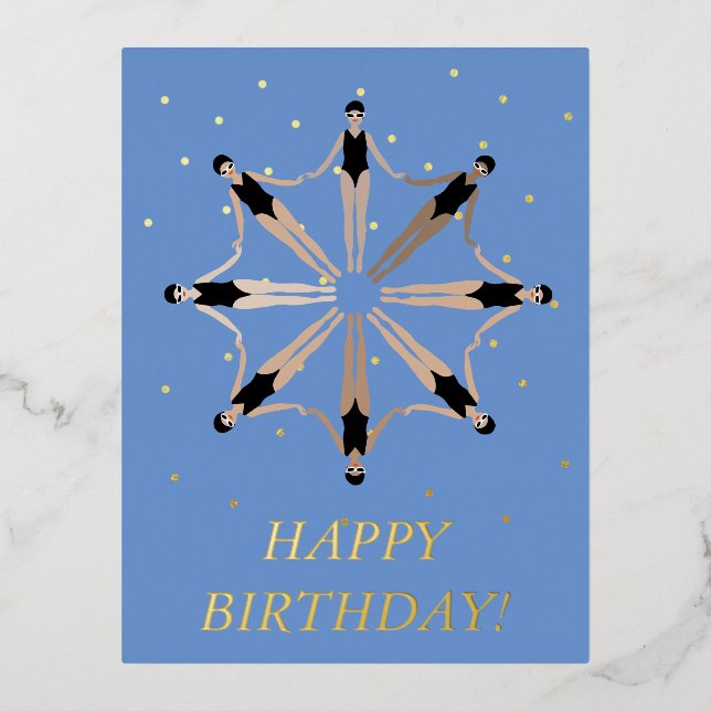 Modern Artistic Synchronised Swimmers Birthday Foil Holiday Postcard (Front)