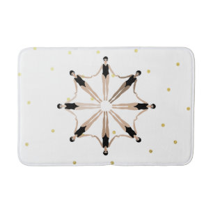 Modern Artistic Synchronised Swimmers Gold Dots Bath Mat