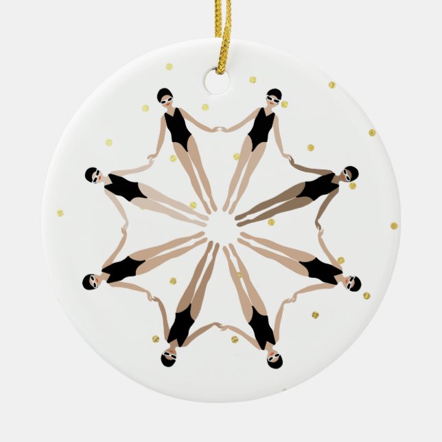 Modern Artistic Synchronised Swimmers Gold Dots   Ceramic Tree Decoration (Front)
