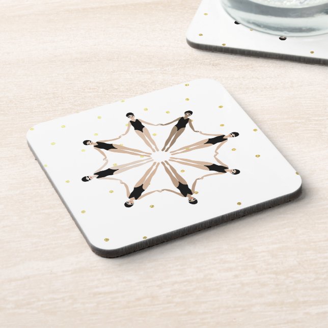 Modern Artistic Synchronised Swimmers Gold Dots  Coaster (Left Side)
