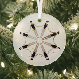 Modern Artistic Synchronised Swimmers Gold Dots  Glass Tree Decoration