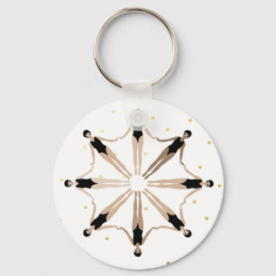 Modern Artistic Synchronised Swimmers Gold Dots   Key Ring