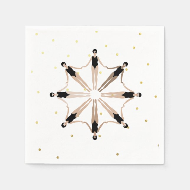 Modern Artistic Synchronised Swimmers Gold Dots  Napkin (Front)