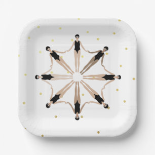 Modern Artistic Synchronised Swimmers Gold Dots Paper Plate