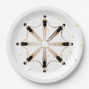 Modern Artistic Synchronised Swimmers Gold Dots Paper Plate